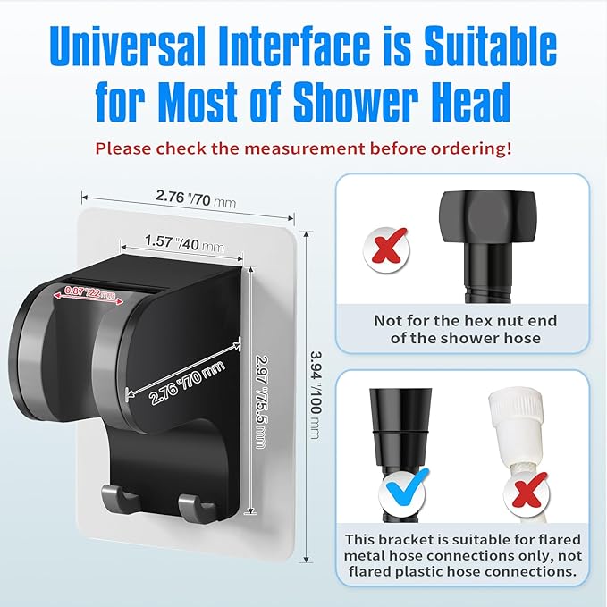 JONKEAN 7.5" Big Filtered Double Shower Head for Hard Water (Black) & JONKEAN 50°Adjustable Shower Head Bracket with Hook (Black, 1 Pack)