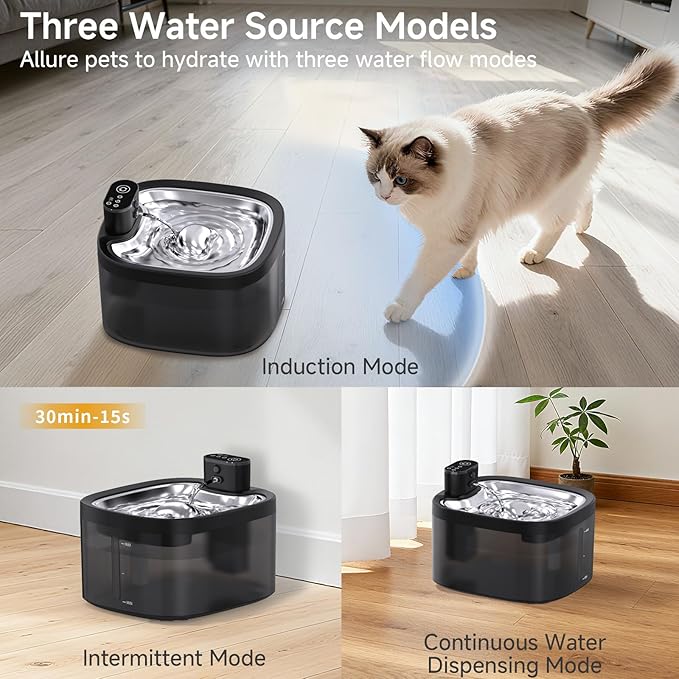 Cat Water Fountain Cordless: Battery Operated 118oz/3.5L Pet Water Fountain for Cats Indoor with Motion Sensor, Cat Drinking Fountains with Stainless Steel Tray, Rechargeable (8Filters)