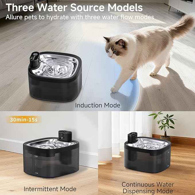 Cat Water Fountain Cordless: Battery Operated 118oz/3.5L Pet Water Fountain for Cats Indoor with Motion Sensor, Cat Drinking Fountains with Stainless Steel Tray, Ultra Quiet, Easy-to-Clean