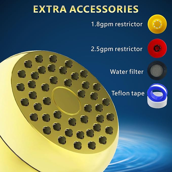 High Pressure Shower Head - Powerful Bathroom Pressure Boosting Showerhead - Perfect Universal Replacement for Bathroom Shower Heads (Gold)