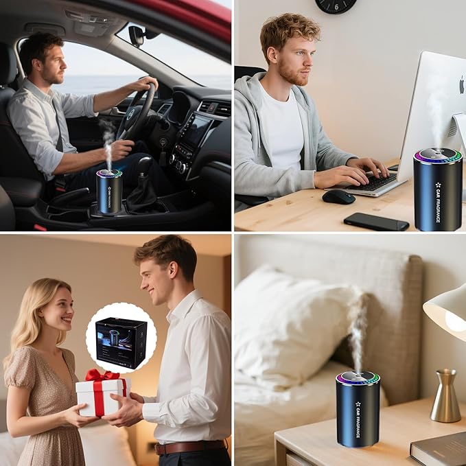 Smart Car Air Freshener Diffuser with Starry Sky Projection RGB Music Syncing Light 100ml Aroma Diffuser Auto On/Off 3 Adjustable Modes Perfect for Car Home and Office, Cologne and Ocean