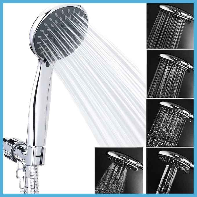 Briout Filtered Shower Head with Handheld, High Pressure 5 Spray Mode Showerhead with Hose Bracket Filter for Hard Water