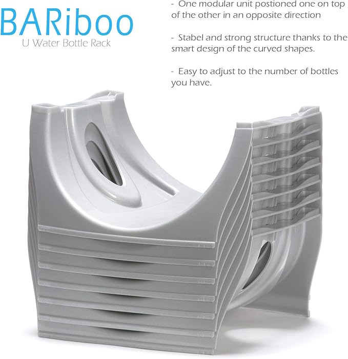 Bariboo Stackable Water Bottle Storage Rack Best Water Jugs 5 Gallon Organizer. Jug Holder for Kitchen, Cabinet and Office Organizing. Reinforced Polypropylene (Silver, 3 Plus Shelf)