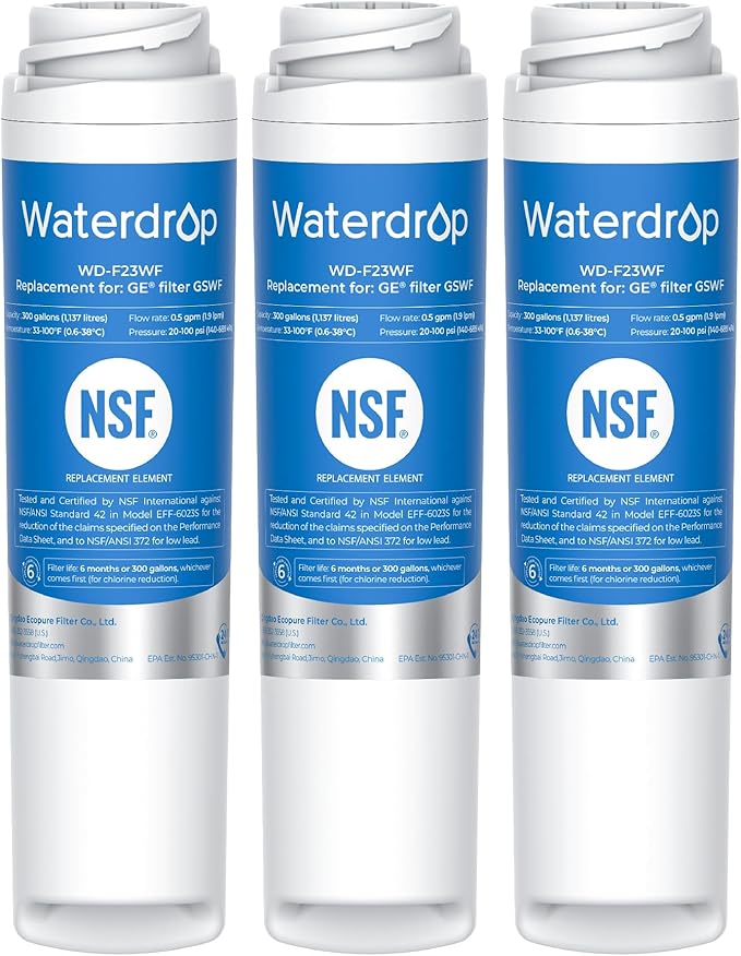 Waterdrop GSWF Refrigerator Water Filter, Replacement for GE® GSWF Smart Water 238C2334P001, Kenmore 46-9914, 469914, 9914, 3 Filters(Package May Vary)