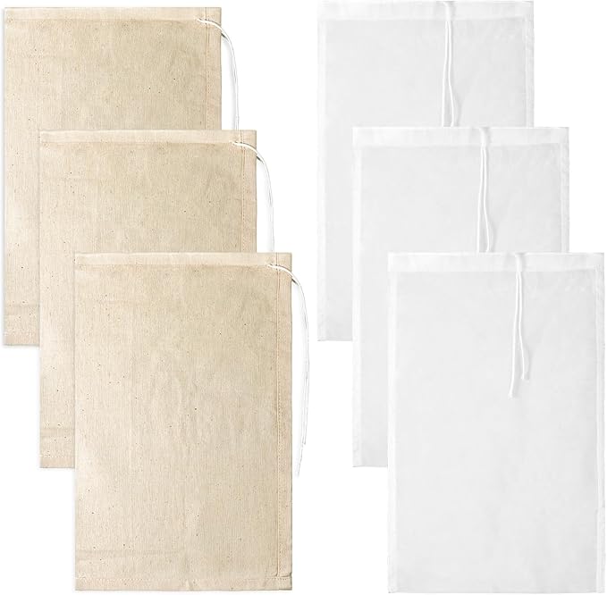 6 Pack Nylon Nut Milk Bag 12 x 8 Inch Cheese Cloth Bags Cheesecloth for Straining Yogurt Strainer 200 Mesh Multiple Straining Washable Bag for Juice Coffee Yogurt Tea
