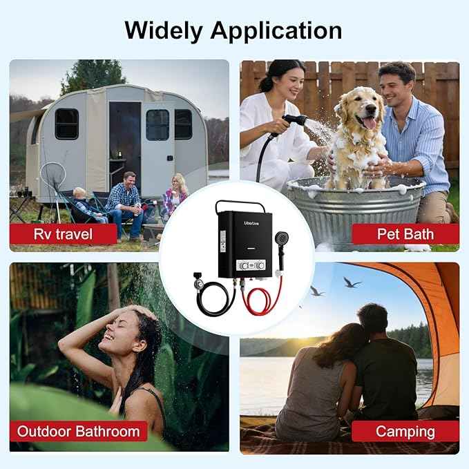 Propane Tankless Water Heater, 5L 1.32 GPM Outdoor Portable Gas Instant Hot Water Heater with Digital Display Overheating Protection, for Camping Barn Cabin RV Black