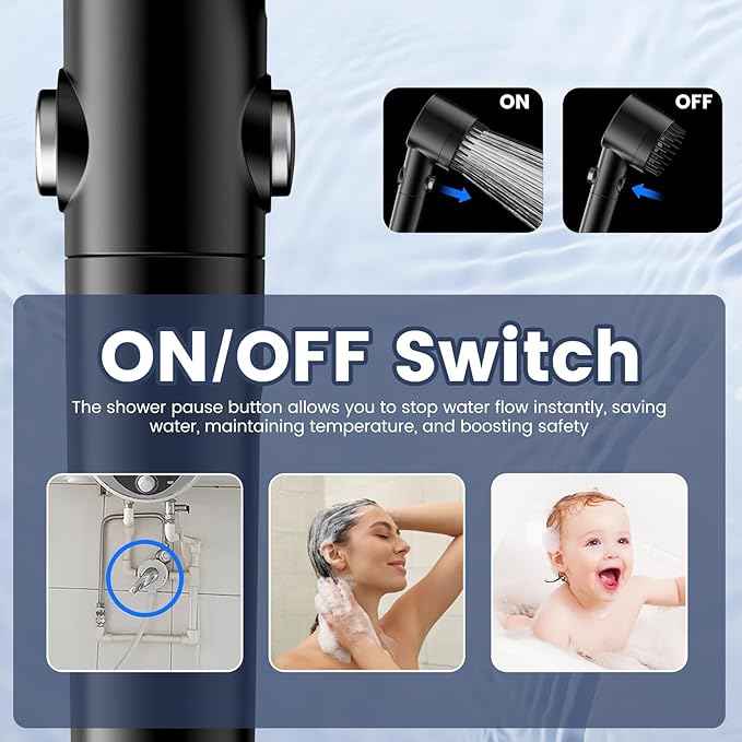 Filtered Shower Head with Handheld, High Pressure 5-Spray Ion Drops Shower Head with Filters for Hard Water, ON/OFF Switch Showerhead for Pets Bath, Shower Heads Filter - Remove Chlorine