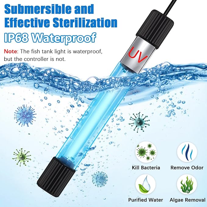 TAISHAN Aquarium Clean Light，13W & 11W & 9 W & 7 W & 5 W & 3 W Algae Removal Light with Timer,Aquarium Water Clean, Green Clear,Waterproof for Fish Tank,Pond,Swimming Pool