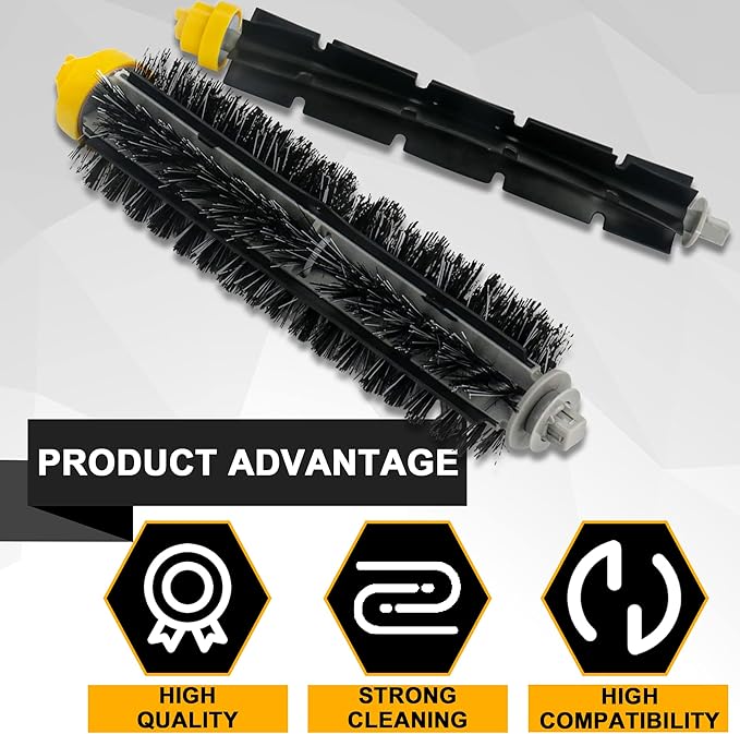 Replacement Brushes Fit for i-Robot Room-ba 600 & 700 Series 614 630 635 640 645 650 660 675 680 690 695 760 770 780 Robot Vacuum Cleaner Includes 3 Sets Bristle & Flexible Beater Brush Kit - AquaVibe