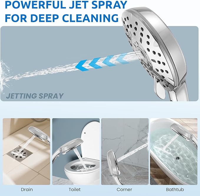 8" Dual Shower Head Combo, High Pressure Rainfall Shower Head with Handheld, 6 Spray Settings Angle Adjustable Handheld Shower Head with Pause, Height Adjustable, Chrome Silver