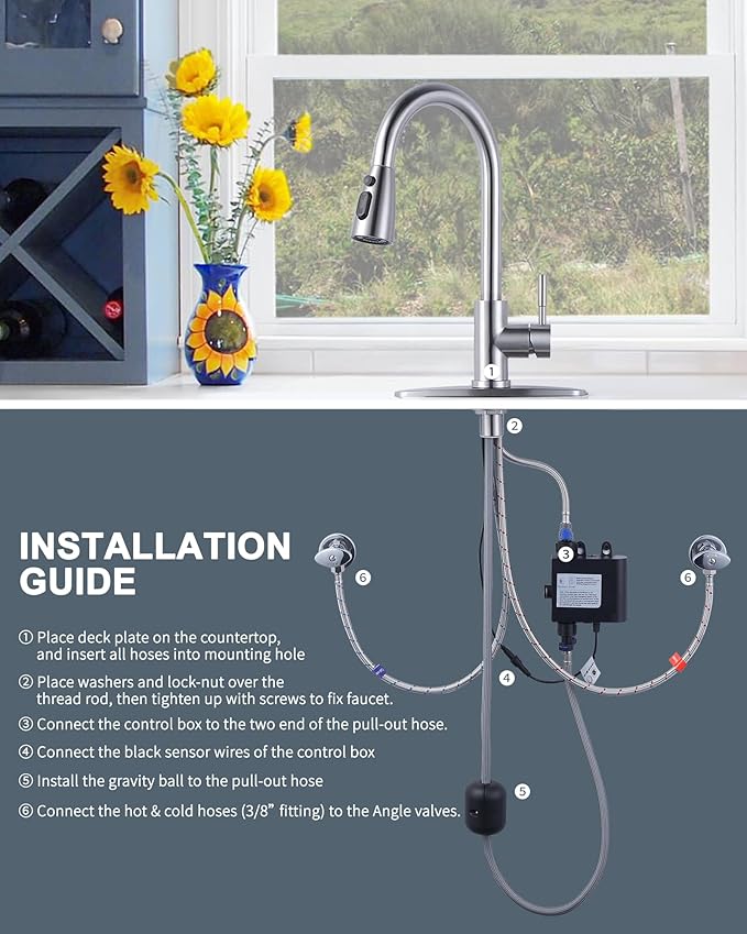 Touchless Kitchen Faucet Stainless Steel: WOWOW Smart Motion Sensor Kitchen Sink Faucet with Sprayer, Stainless Steel Kitchen Faucet for Sink 1 or 3 Hole Brushed Nickel Single Handle Kitchen Tap