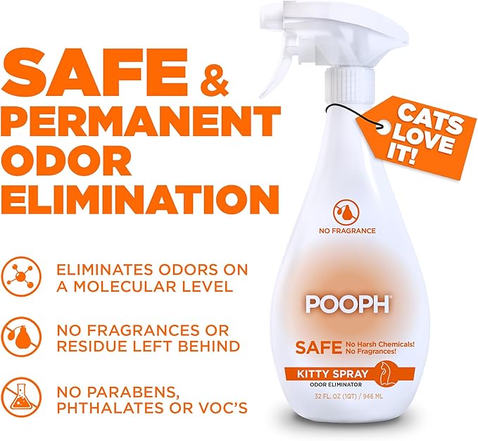 POOPH® Kitty Odor Eliminator – 32 fl oz Bottle – Proprietary Odor-Elimination Technology Works On-Contact – Cat Trees, Toys, Furniture, Bedding – NO Fragrances, NO Harsh Chemicals, Safe & Non-Toxic - AquaVibe