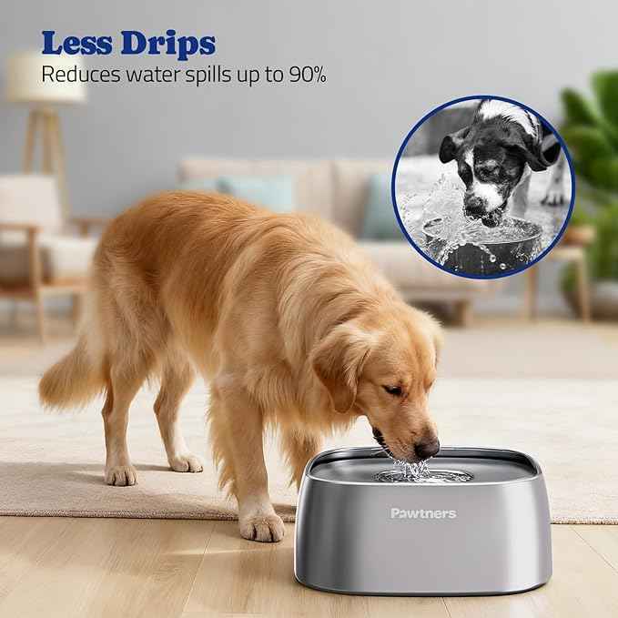 Pawtners All Stainless Steel Dog Water Bowl No Spill,135oz Anti-Splash Dog Bowl with Non-Slip Base, Spill Proof for Medium Large Messy Drinkers, Slow Drinking, Slobber Stopper,Easy to Clean