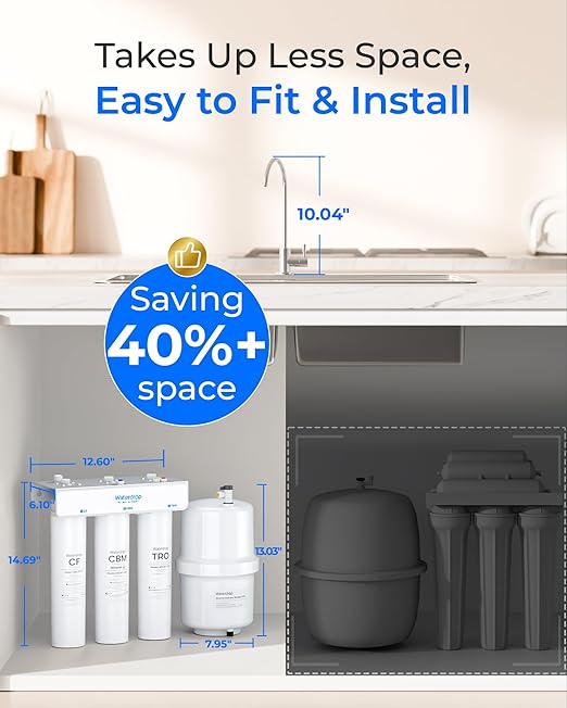 Waterdrop T3-T 220 GPD, Remineralization 7-Stage Reverse Osmosis System, 2:1 Pure to Drain, NSF/ANSI 372 Certified Water Filtration System, Under Sink RO Water Filter with Water Tank, No Power Needed