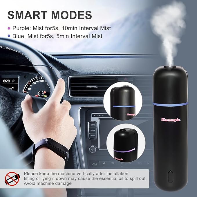Car Air Freshener Diffuser, Motion Sensor Waterless Essential Oil Diffuser for Car USB Rechargeable Air Freshener with 6 Refill Scents（Hilton/Sandwood/WhiteTea/Diamond/GreenBamboo/Pachuli