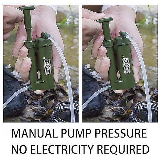 Portable Water Filter, Survival Pump Water Purification, with RO Membrane (0.0001 Micron)—Removing 99.999% of The Tested microorganisms—for Hiking, Camping, Emergency, and Outdoor Activities.