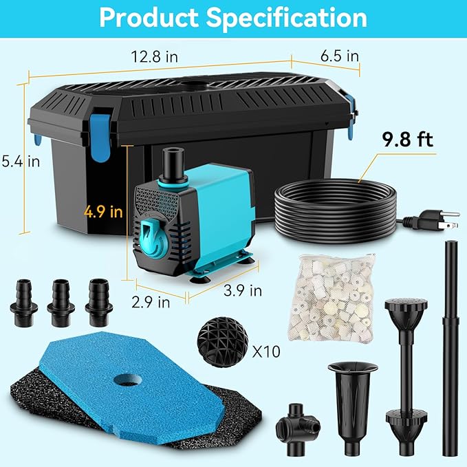Antfraer Pond Filter with Pump Kits, Pond Filters for Outdoor Ponds Built In 660GPH Pond Pump, Pond Filter Box Suitable for Garden, Fountain, Pond, Animal Sink, Waterfall, Aquarium-Corded Electric