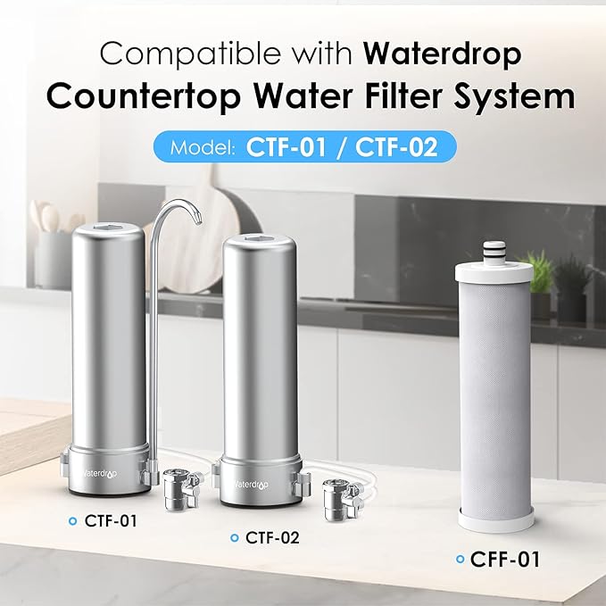 Waterdrop WD-CFF-01 Replacement Filter, NSF/ANSI 42&372 Certified, Countertop Water Filter, Longer Filter Life, 5-stage Water Filter, Reduces Heavy Metals, Bad Taste and Up to 99% of Chlorine, 1 Pack
