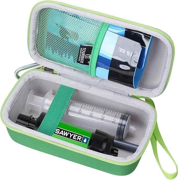 Water Filter for Sawyer Products Mini Water Filtration System, Protective Carrying for Drinking Straw, Squeeze Pouch and Other Accessories (Green)