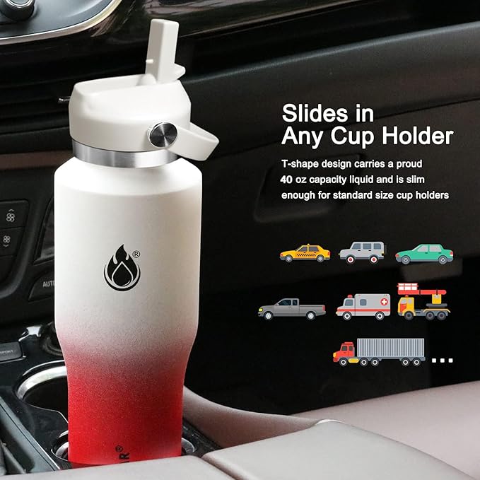SENDESTAR 40oz Stainless Steel Water Bottle(Cold for 48 Hrs, Hot for 24 Hrs),Double Wall Vacuum Insulated Bottle with Straw Lid, Spout Lid and Flex Cap, Fit in Any Car Cup Holder