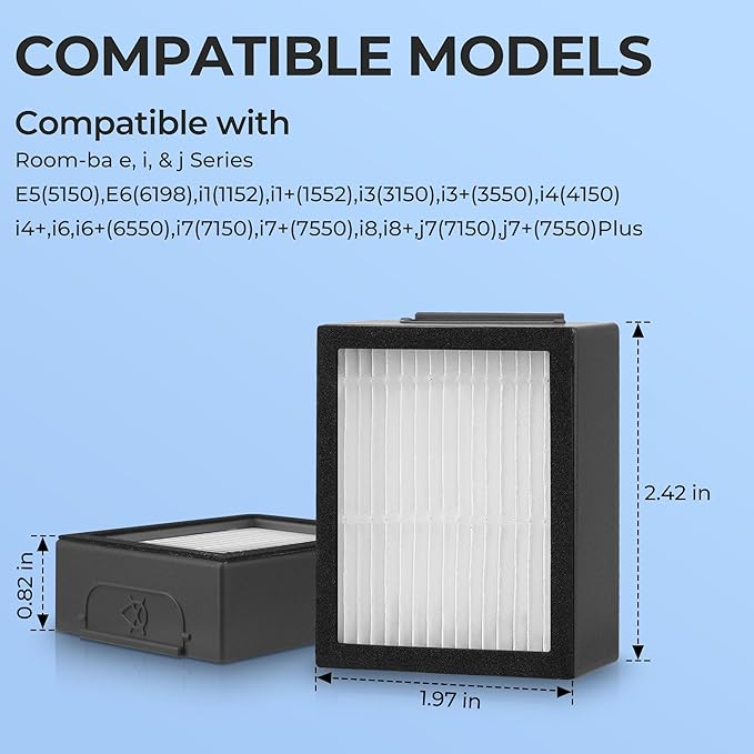 Filter Replacement for Roomba E I & J Series i7 i7+/plus i3 i3+ E5 E6 E7 i4 i6 i6+ i8 i8+ Vacuum Cleaners Parts, 12 Pack 4639161 High Efficiency Filters + 1 Cleaning Brush - AquaVibe