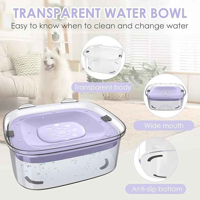 AONKEY 3L Dog Water Bowl No Spill, 101oz Large Spill Proof Dog Bowl Reduce Refill, Anti Splash No Mess Dispenser Dripless Slow Drinking Water Bowl for Sloppy Messy Drinkers (Violet)