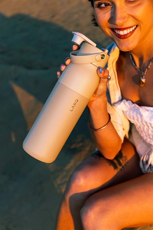 LARQ Bottle Swig Top 34oz - Insulated Reusable Stainless Steel Water Bottle With Built-In Silicone Handle | BPA Free | For Sports, Gym, and Travel | Mojave Dune