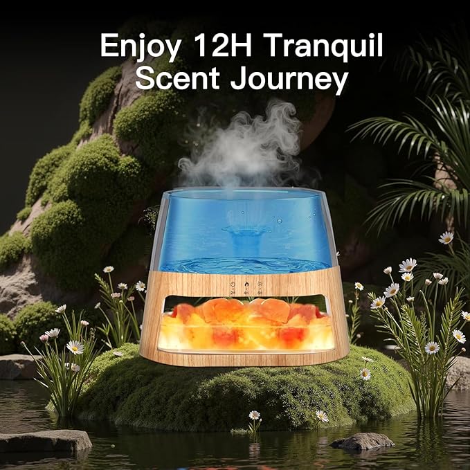 Luxury Himalayan Salt Lamp Humidifier & Aromatherapy Diffuser - 8 Color Mood Lighting w/Remote for Spa, Bedroom, Home Relaxation260ml (Wood)