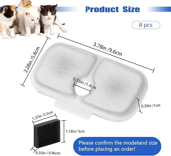 Cat Water Fountain Filter fit for Pet Fountain PLWF005/PLWF115/PLWF105,Pet FountainReplacement Filters (White, 8P)