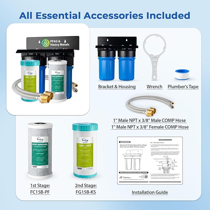 iSpring US21B-PF 2-Stage Under Sink Water Filter System, No Drilling Required, SGS-Tested to Removes up to 99% PFAS, Reduces Sediment, Chlorine, Taste & Odor, Up to 50,000 Gallons