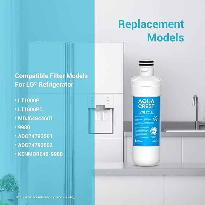 AQUA CREST LT1000PC ADQ747935 Refrigerator Water Filter and Air Filter, Replacement for LG® LT1000P®/PC/PCS, LMXS28626S, LFXS26973S, MDJ64844601, ADQ74793501, ADQ74793502 and LT120F®, 2 Combo