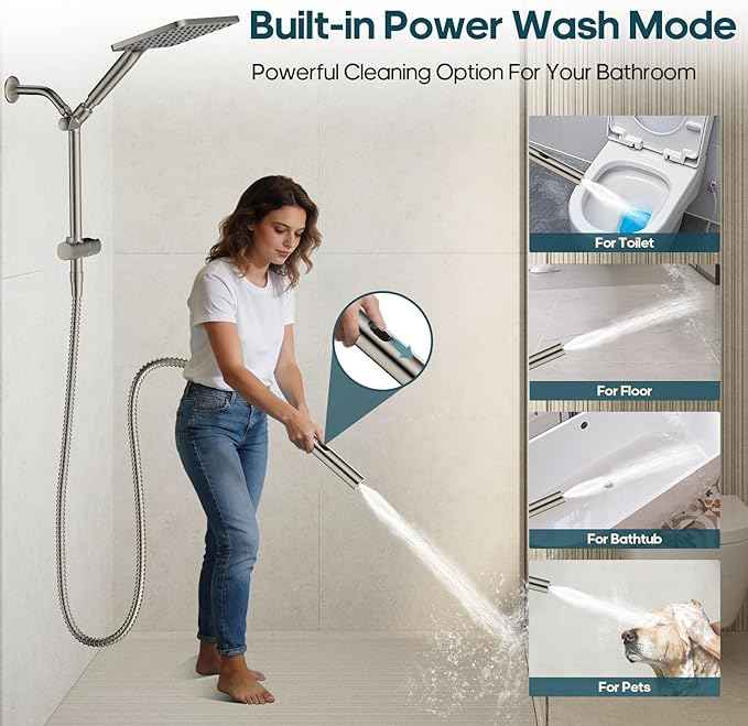 Filtered Shower Head with Handheld Spray Combo High Pressure Rain Shower Head Dual Shower Head with Filters - Removes Chlorine Height Adjustable & Built-in Power Wash (Brushed Nickel)