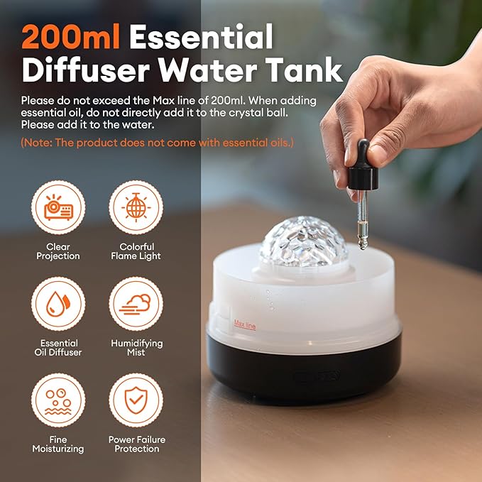 Essential Oil Diffuser with Rotating Galaxy Light, 200ml Aromatherapy Diffuser with 7 Color LED, Cool Mist Humidifier with Auto Shut-Off, Relaxing Night Light for Bedroom, Home, Gifts