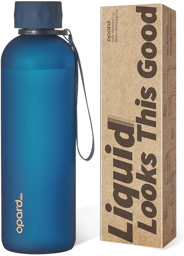 Opard Slim Pro Water Bottle 27oz, Plastic Water Bottle BPA-Free, Facetted Rubberized Grip-Texture Monocap, Leakproof Screw Top, Midnight Blue, Reusable for Travel School Sport Gym Hiking
