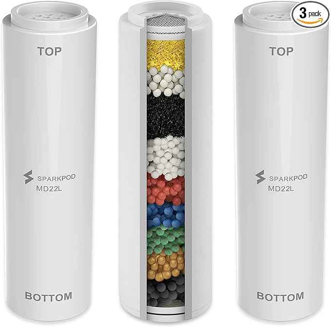 SparkPod Shower Filter Cartridge for 10 Spray Setting Filtered Handheld Shower Head - Suitable for People with Sensitive & Dry Skin or Scalp - Filters Chlorine and Impurities (3 PC, Cartridge Only)
