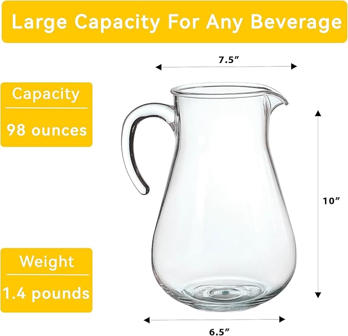 Lily's Home Set of 2 Break Resistant Plastic Pitcher, the Large Capacity Makes it Excellent for Parties, Both Indoor and Outdoor, Made in Taiwan (98 Ounces)