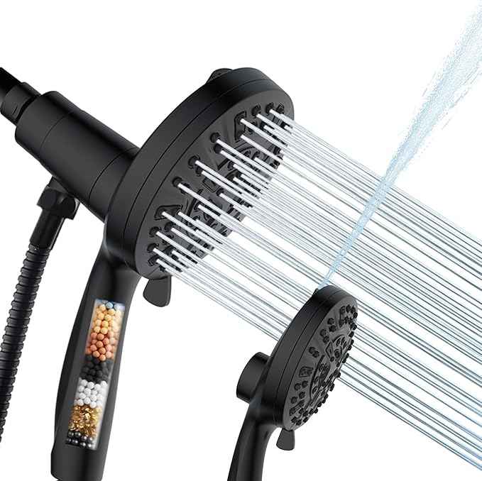 Filtered Shower Head with Handheld - 10 Spray Modes High Pressure Handheld Shower with Filter Spray Combo, Magnetic Shower Heads, With 60-Inch Long Hose（Matte black）