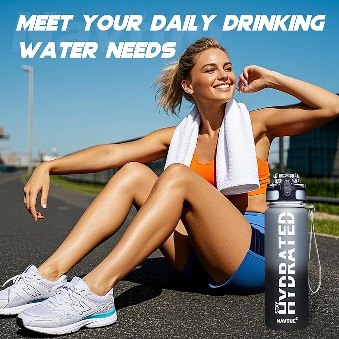 Water Bottle, 16oz Sports Water Bottles with Time Marker Wide Mouth, Motivational and Leakproof Drink Bottle, BPA Free Tritan with Carry Strap for Gym Fitness Outdoor(1 Bottle)