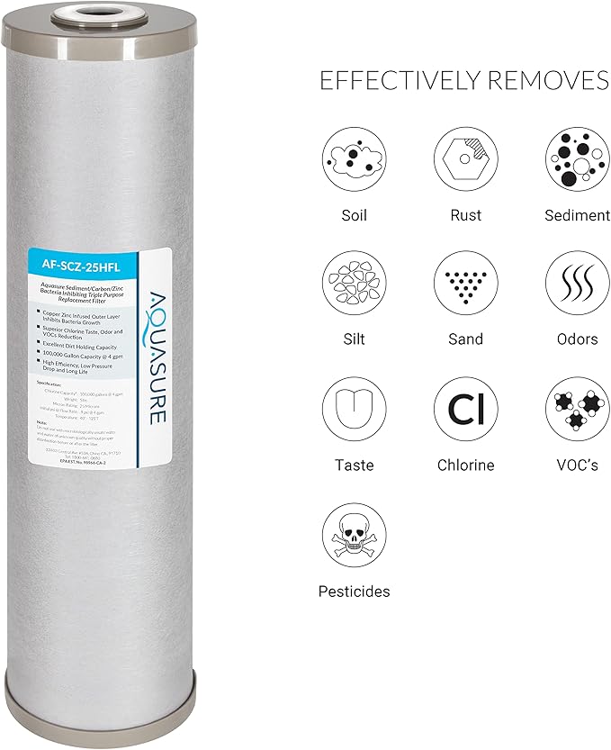 Aquasure Fortitude V2 Series | Sediment/Carbon/Zinc Bacteria Inhibiting Triple Purpose Replacement Filter - Large