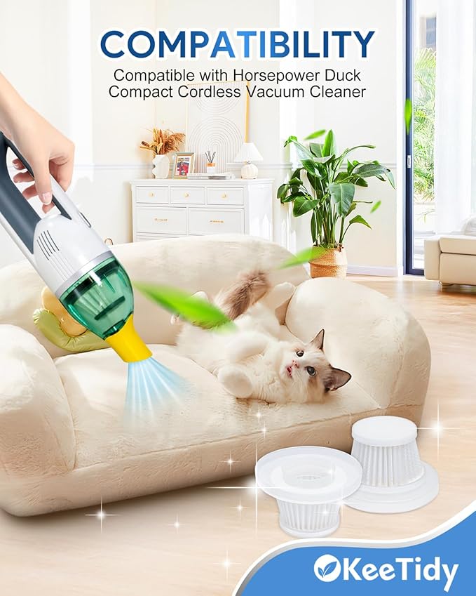 Replacement Filter Compatible with Horsepower Duck Compact Cordless Vacuum Cleaner AS Seen On TV, Vacuum Cleaner Filter Replacement Parts, 6+1 Pack