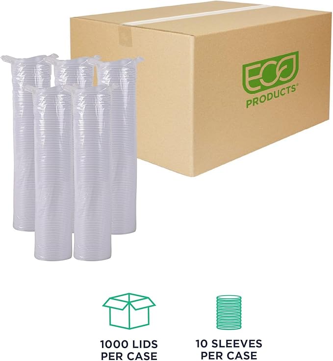 Eco-Products Ecolid Recycled Large Coffee Cup Lids, Case of 1000, White, Fits 10-20oz Hot Cups, Made from 25% Post-Consumer Recycled Plastic Polystyrene, Made in the U.S.A.