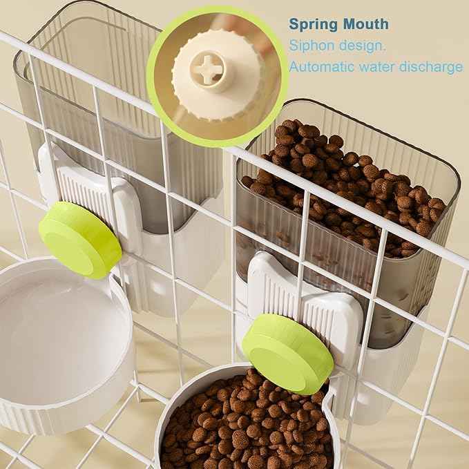 Rabbit Feeder for Cage,Hanging Automatic Cat Feeder and Water Dispenser,Ferret Cage Accessories,Food Water Bowl for Cats Rabbit Guinea Pig Cages(Cage Grid Spacing Over 1.2'')