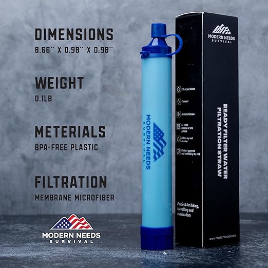 Ready Filter Personal Water Filter Straw | Backpacking Water Filter for Hiking & Camping | Portable Water Purifier Camping | Emergency Survival Gear & Camping Survival Kit | 5 Pack