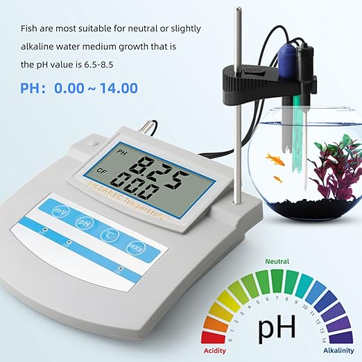 6-in-1 Water Quality Monitor, Smart Desktop Water Quality Tester with PH ORP EC CF TDS Temp Tester Function, Rechargeable Continuous Monitor Tester with LCD Display, for Aquariums Pools[US110V]