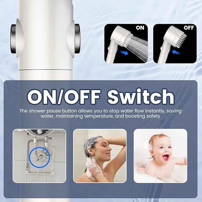 Filtered Shower Head with Handheld, High Pressure 5-Spray Shower Head with Filters for Hard Water, ON/OFF Switch Showerhead for Pets Bath, Shower Heads with Stainless Steel Hose Remove Chlorine