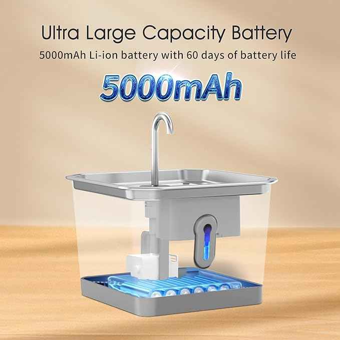 Battery Operated Cat Water Fountain, 3.5L/118oz Stainless Steel Dog Water Fountain with Motion Sensor, Automatic Wireless Water Dispenser Indoor for Pets with Water Level Window, Multi-Filtration