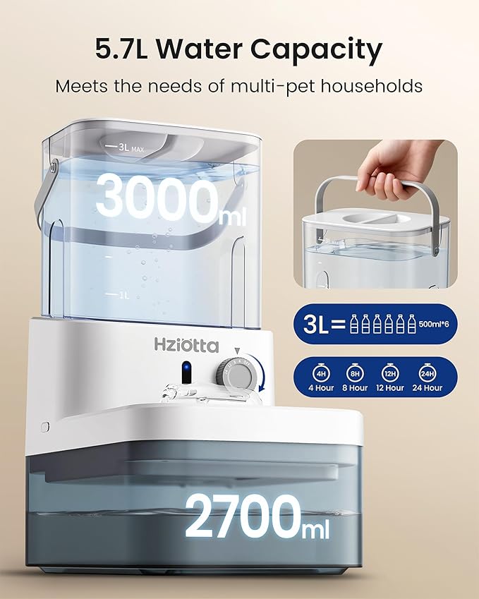Wastewater Separation Cat Water Fountain No Filter, Stainless Steel Pet Water Fountain with Radar Sensing, Wireless Cat Fountains for Drinking, No Pump, Totally 5.7L, 30db Low Noise