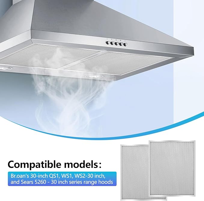 4 Pack-BPS1FA30 Range Hood Filter-11-3/4" x 14-1/4" x 3/8" -Aluminum Mesh Filter-Exact Fit Bro.an QS1 30" Nu.tone WS1 QS2 Range Hood Replaces 99010299 BPS2FA30 99010305 S99010305 AP3378953 by Keyteam