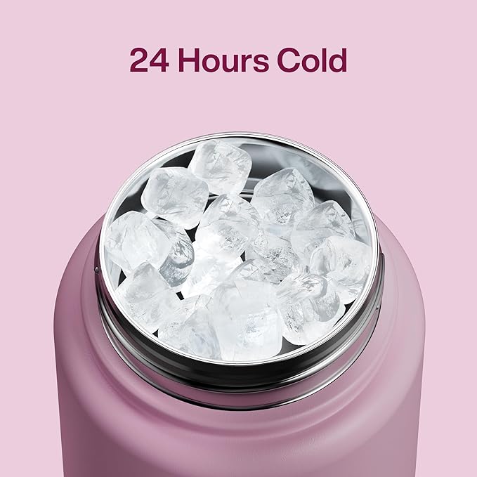 ENCOOL Insulated Water Bottle with Straw Stainless Steel Water Bottle, Leak-Proof, BPA-Free, Double Wall Vacuum Keeps Cold for 24 Hours for Sports, Travel, School (32 oz, Mountbatten Pink)
