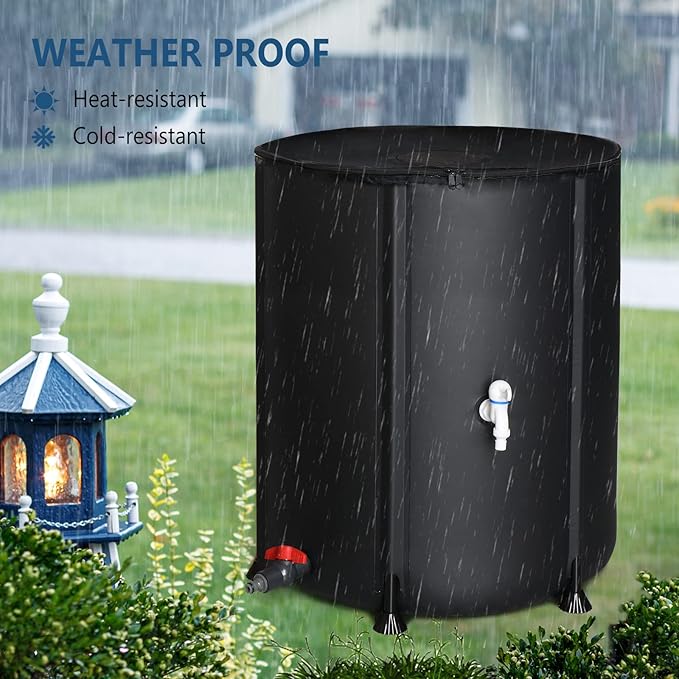 VINGLI Upgraded 50 Gallon Collapsible Rain Barrel, Portable Water Storage Rain Water Collection System, Weather Proof Sturdy Water Tank Water Catcher Container with Filter Spigot Overflow Kit
